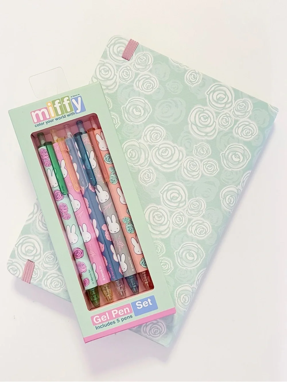 miffy Pastel Mint & Pink Gel Pen Set with Floral Miffy Notebook - Picture 3 of 4